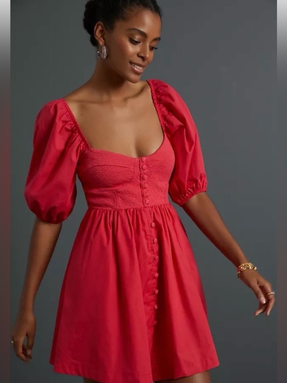 Maeve Puff-Sleeved Sweetheart
Mini‎ Dress. Size Medium